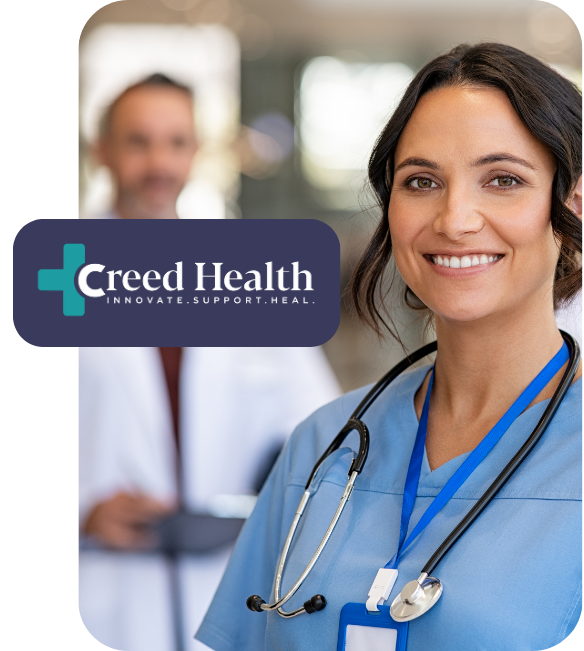 Nurse and Doctor in a clinical setting representing wound care and surgical care teams